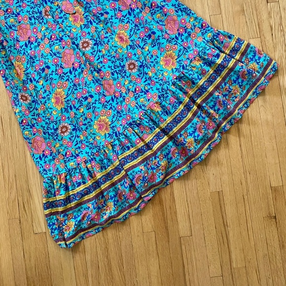 Floral V-Neck Surplice Hem Wrap Tie Side Butterfly Sleeve Maxi Dress Size S - Picture 7 of 12